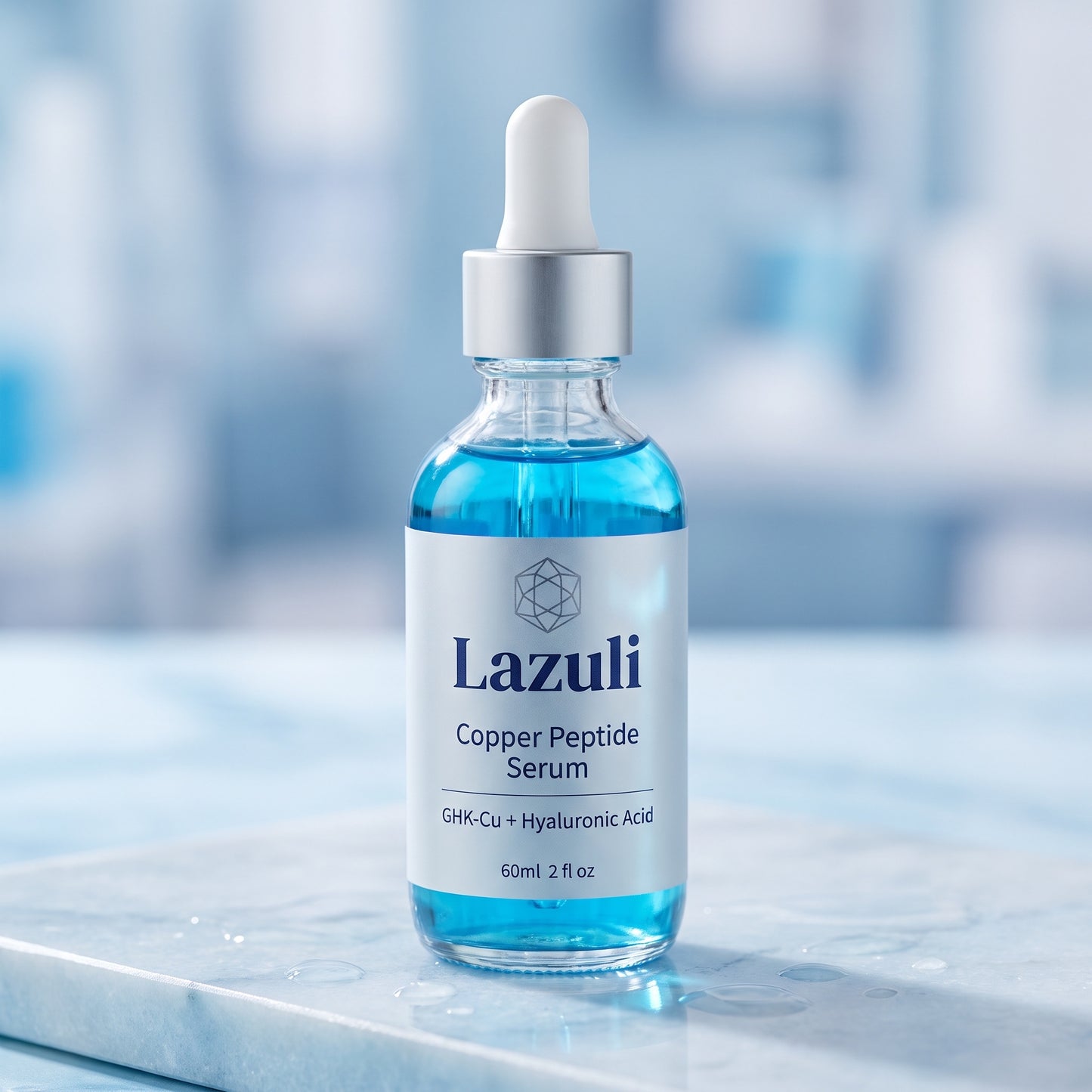 Lazuli Copper Peptide Serum blue dropper bottle