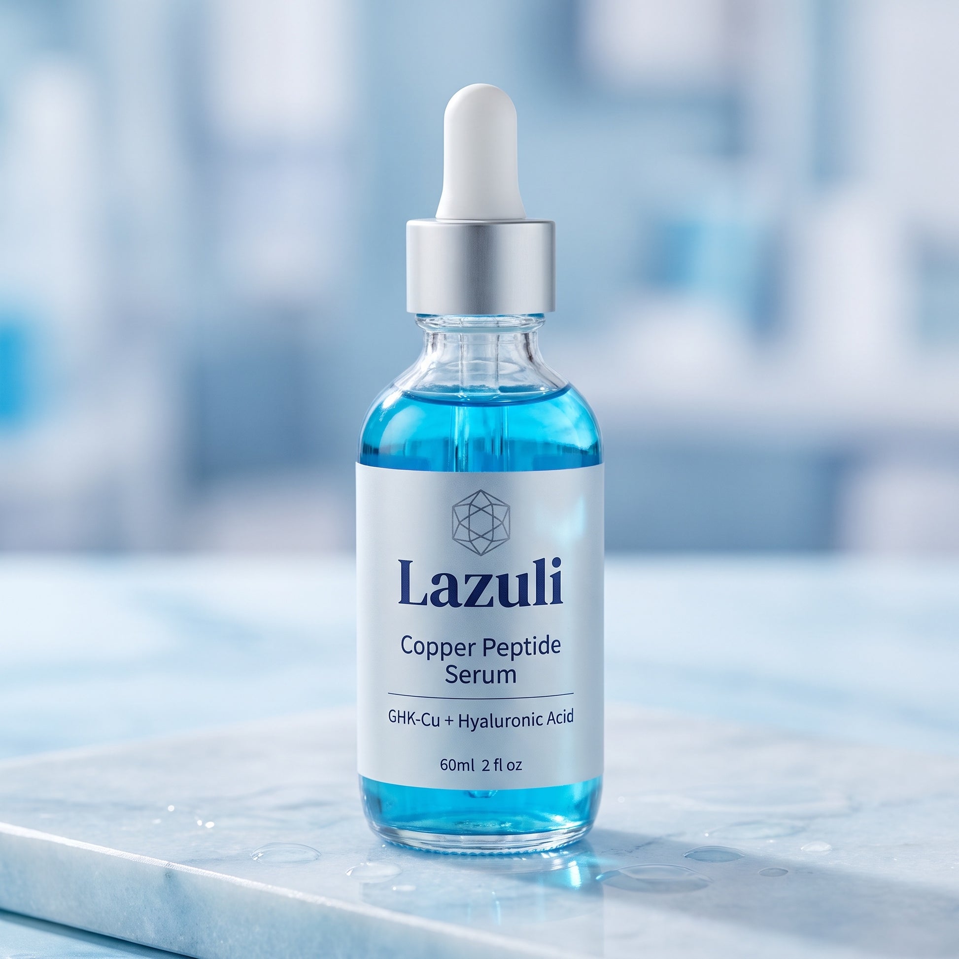 Lazuli Copper Peptide Serum blue dropper bottle