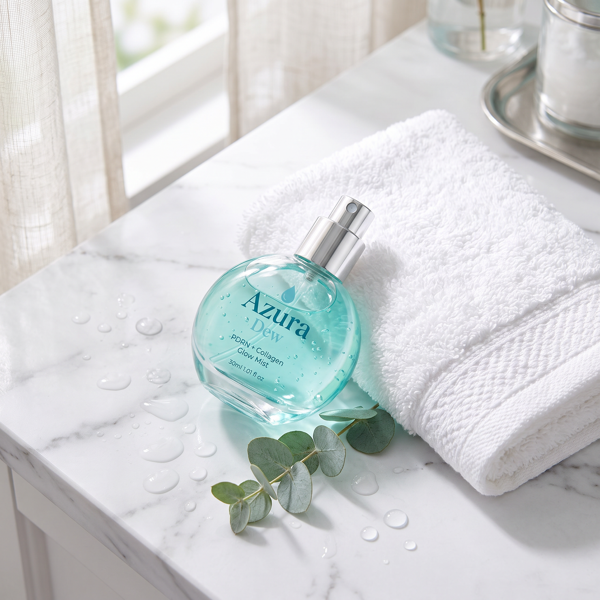 Azura Dew mist on a marble vanity