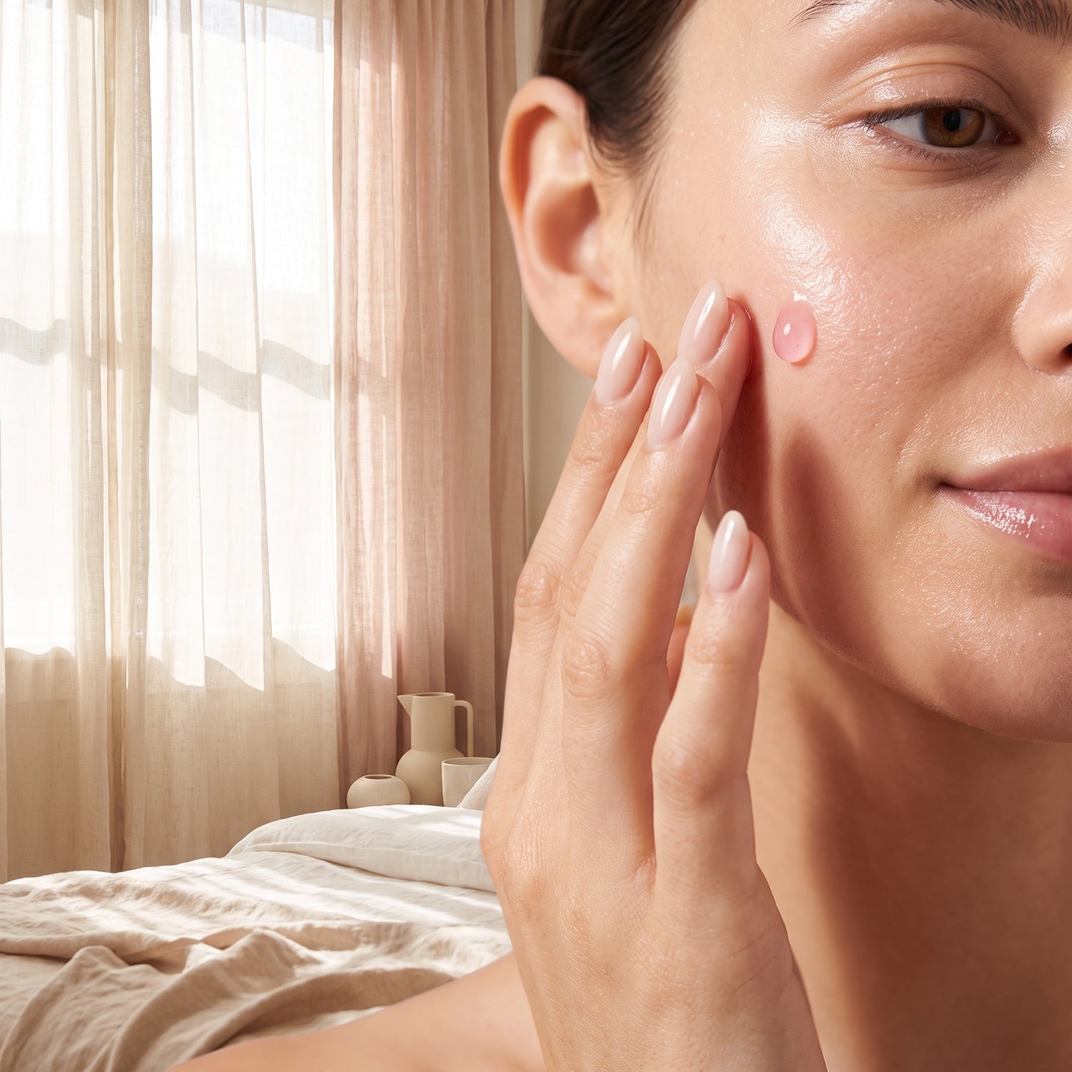Applying Aurelle jelly serum, morning and night