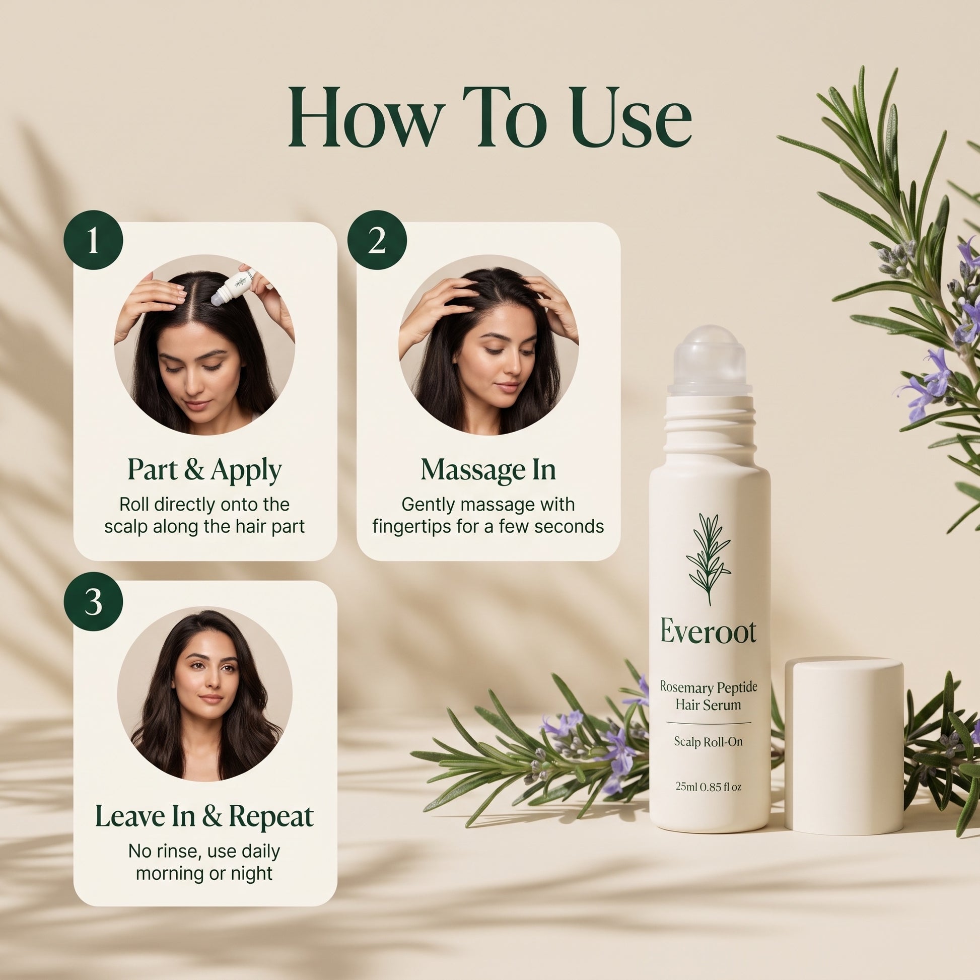 How to use Everoot scalp roll-on serum in three steps