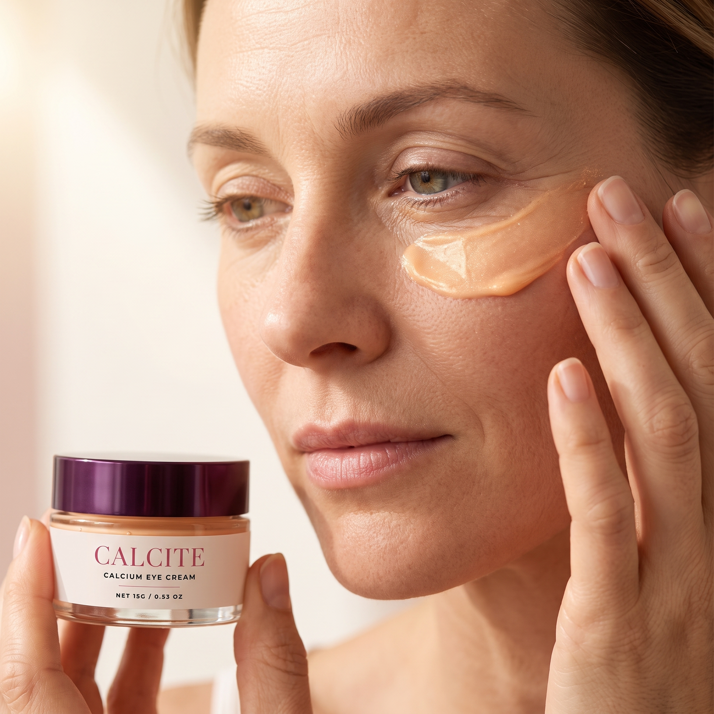 CALCITE calcium eye cream being applied under the eye