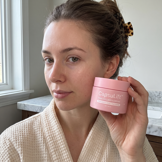 Woman holding CapsuLift Pink Collagen Cream