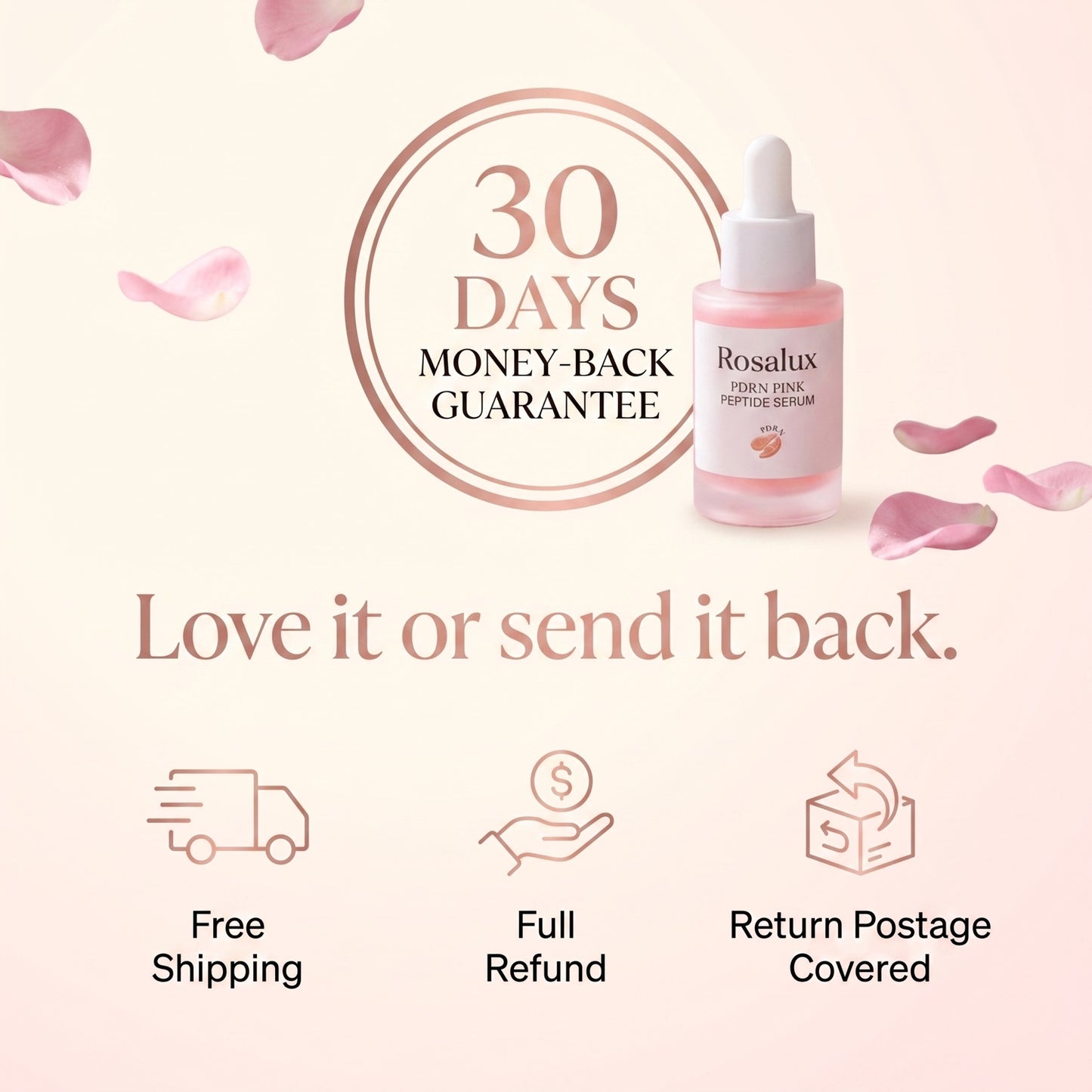 Rosalux 30-day money-back guarantee, free shipping