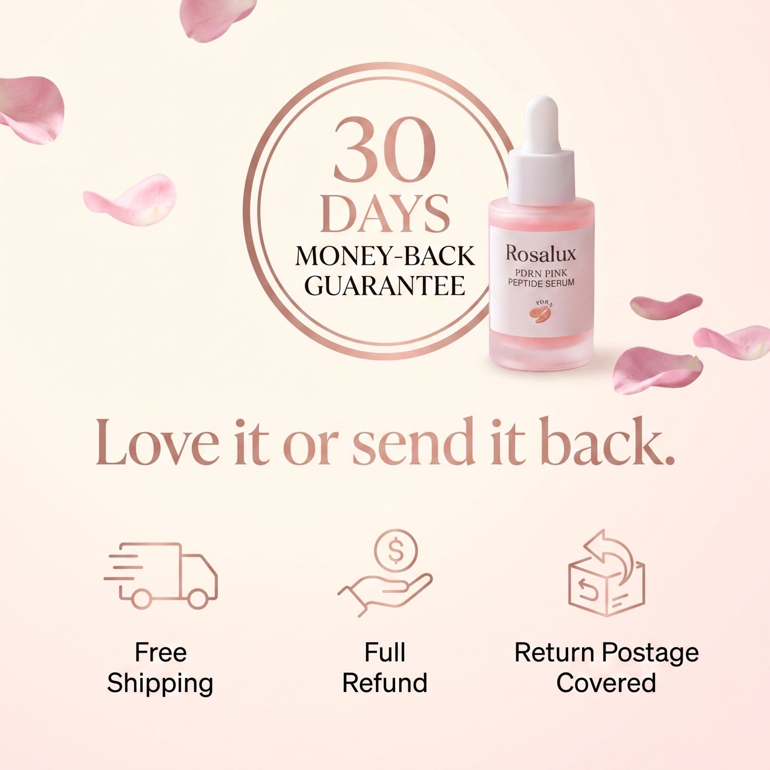 Rosalux 30-day money-back guarantee, free shipping