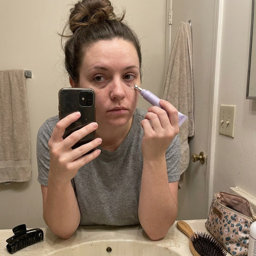 Woman applying LumiLift Instant Eye Lift Gel