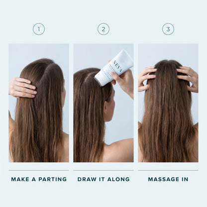 How to use NEVA in three steps: make a parting, draw it along, massage in