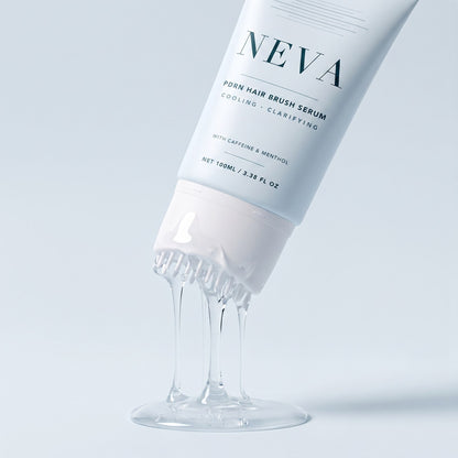 The NEVA tube being squeezed, clear serum flowing out between the applicator teeth