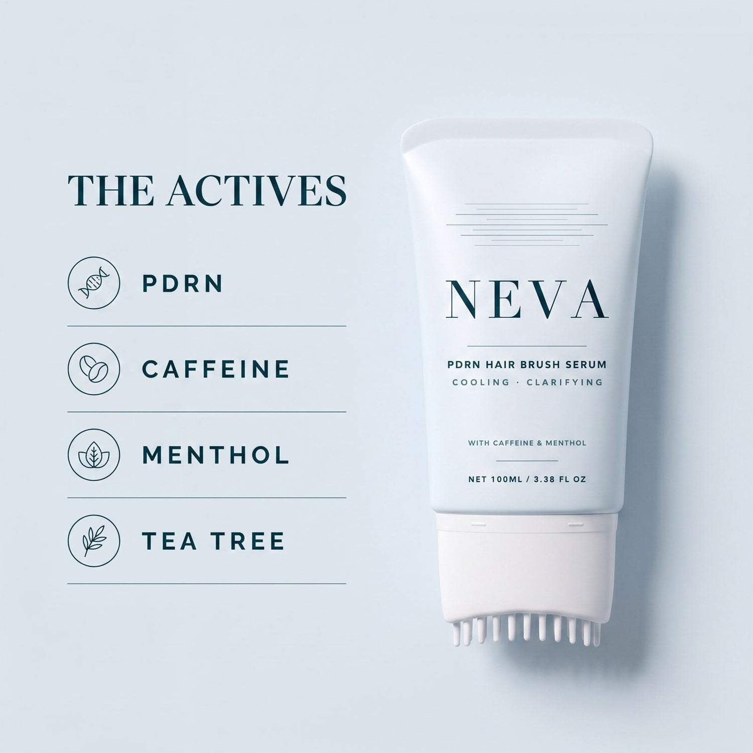 NEVA key actives: PDRN, caffeine, menthol and tea tree