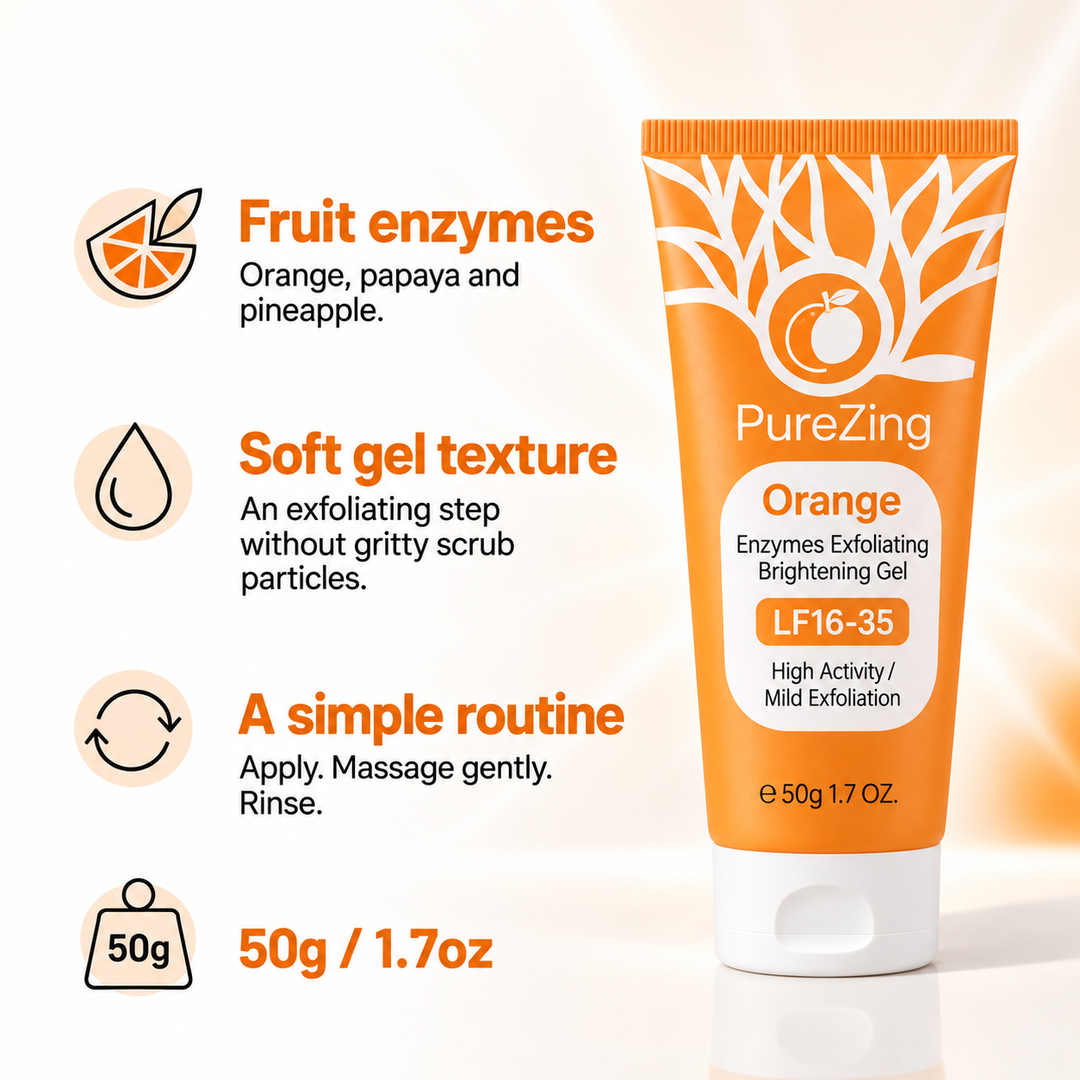 PureZing fruit-enzyme gel features and 50g tube