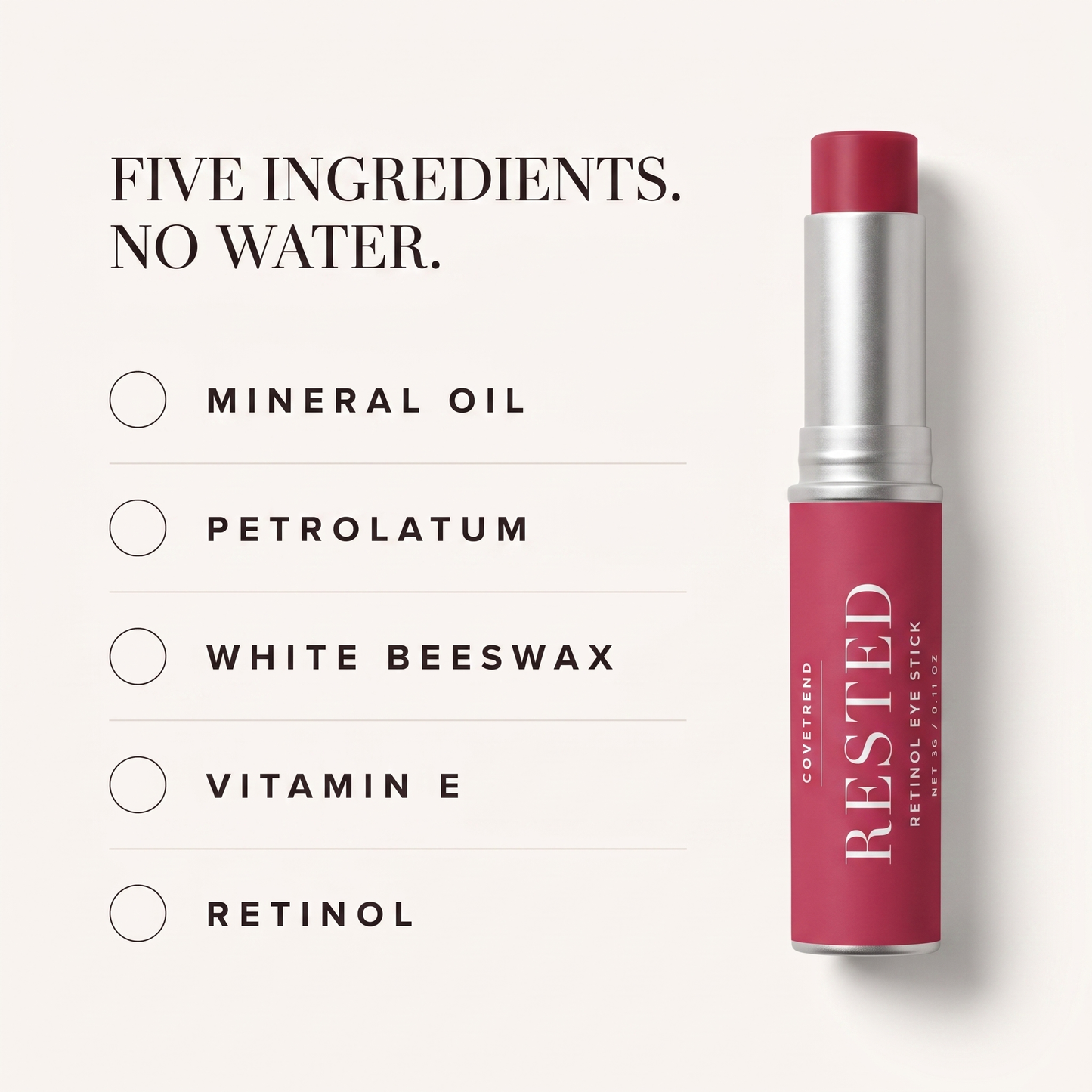 Powered by retinol and vitamin E in a waterless balm base