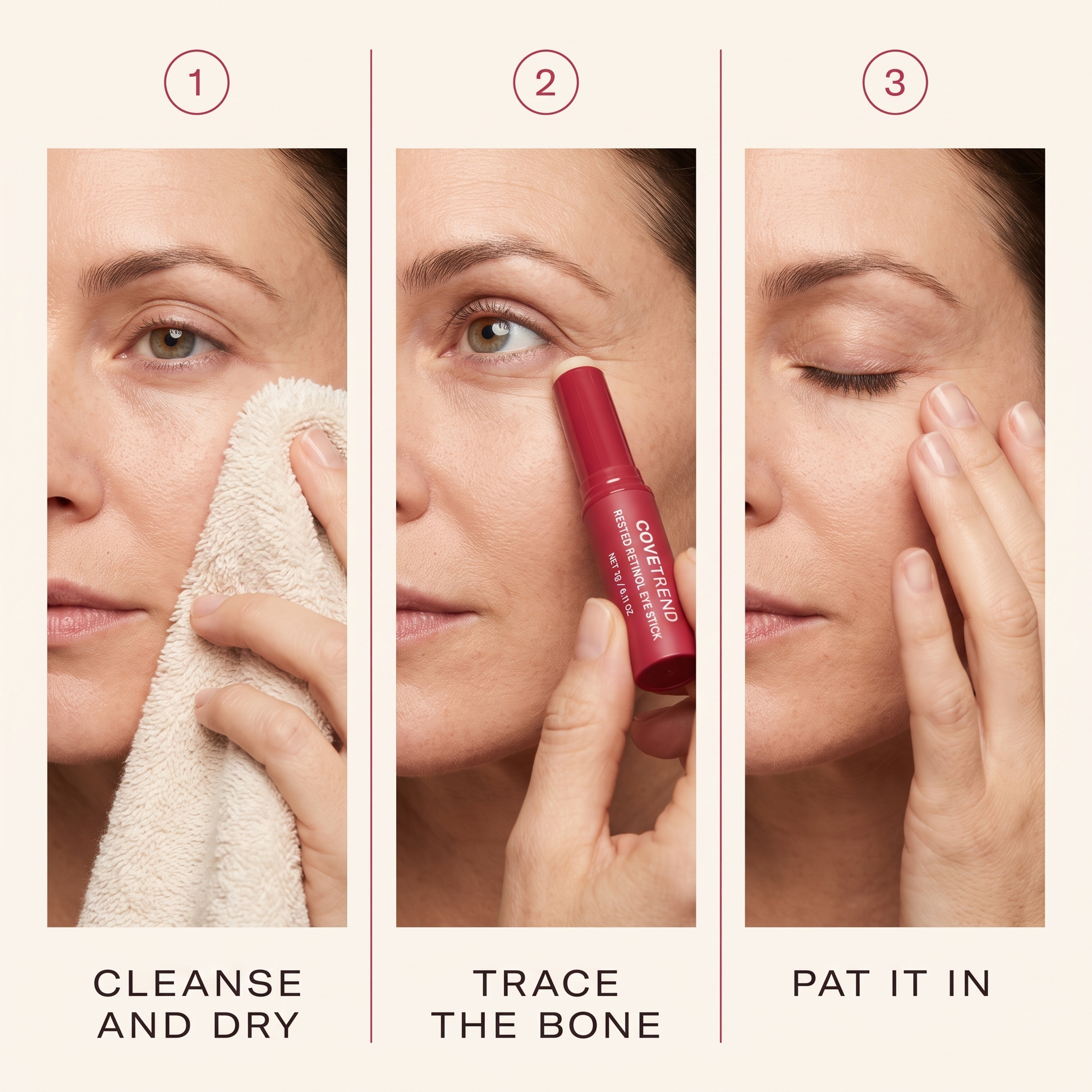How to use RESTED: cleanse and dry, trace the bone, pat it in